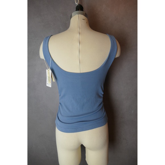 OGL Move Blue Ribbed Ruched Tank Top Built-In Bra Boat Neck Scoop Back NWT XS - Picture 5 of 7